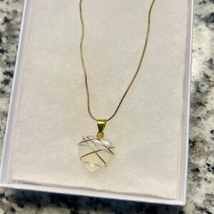 Gold and White (Clearish Stone) Heart Pendant Necklace